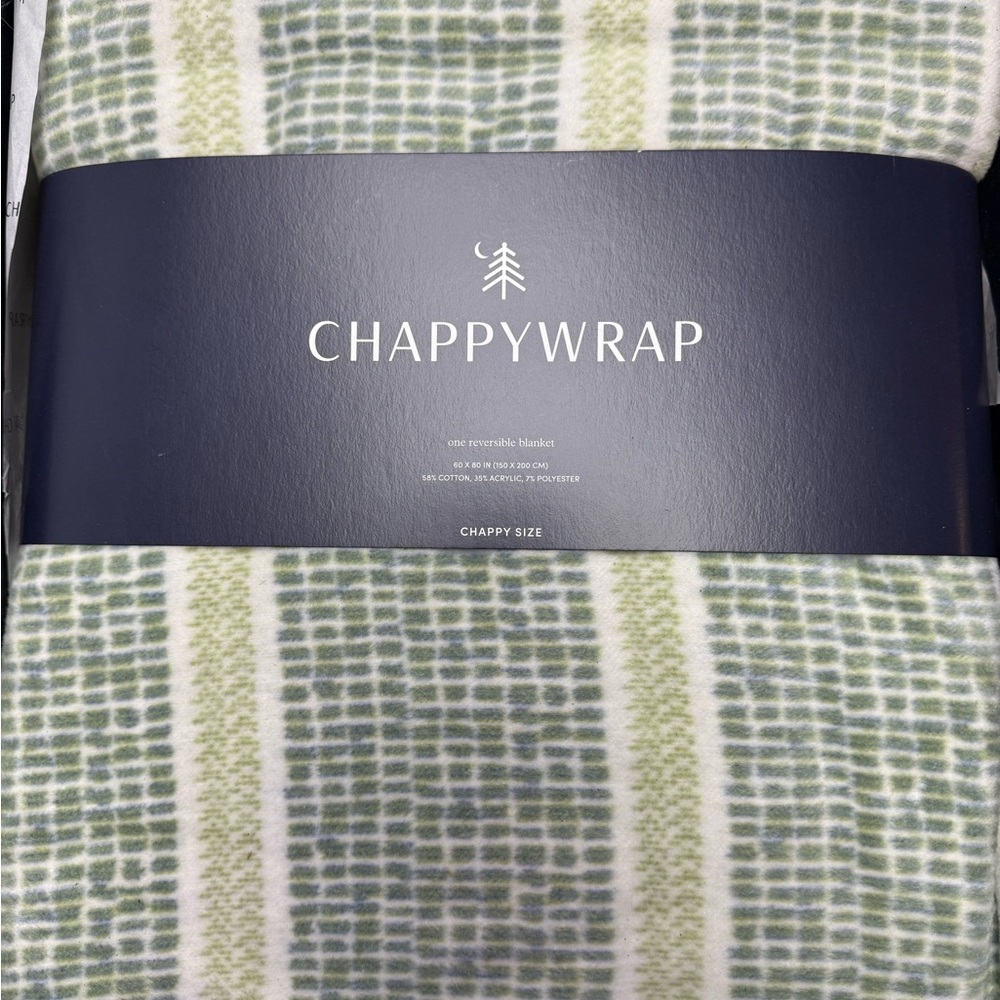 New in Box ChappyWrap Reversible Green & White Throw Blanket